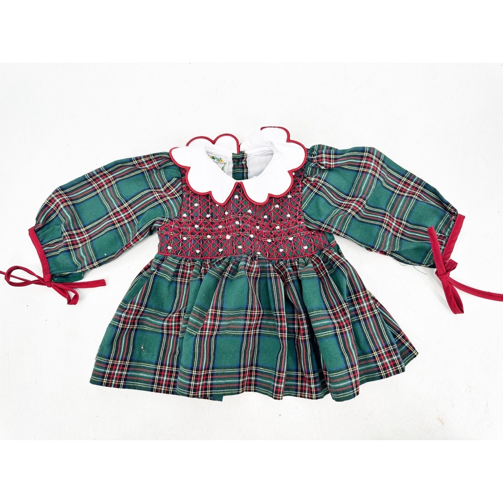 Saving Grace Smocks Dress 9M Green Plaid Smocked Christmas Holiday